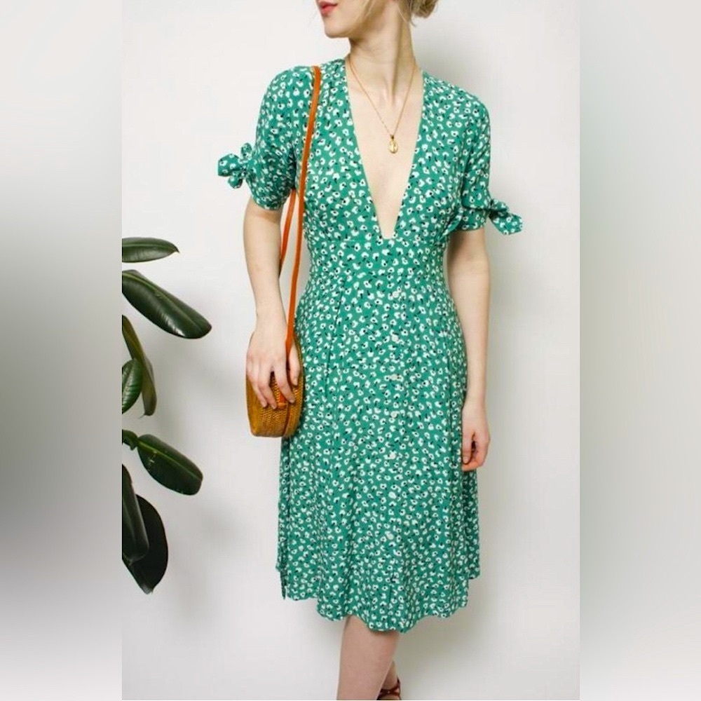 Faithful the Brand Nina midi dress Vintage Bloom Green Size 8